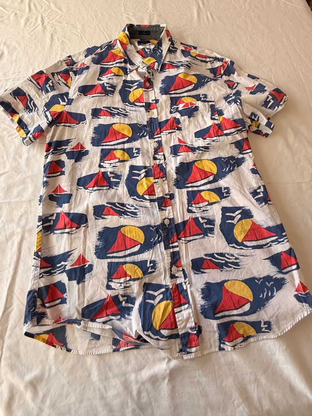 J.Crew Men's Large Slim Fit Sailboat Print Button-Up Shirt